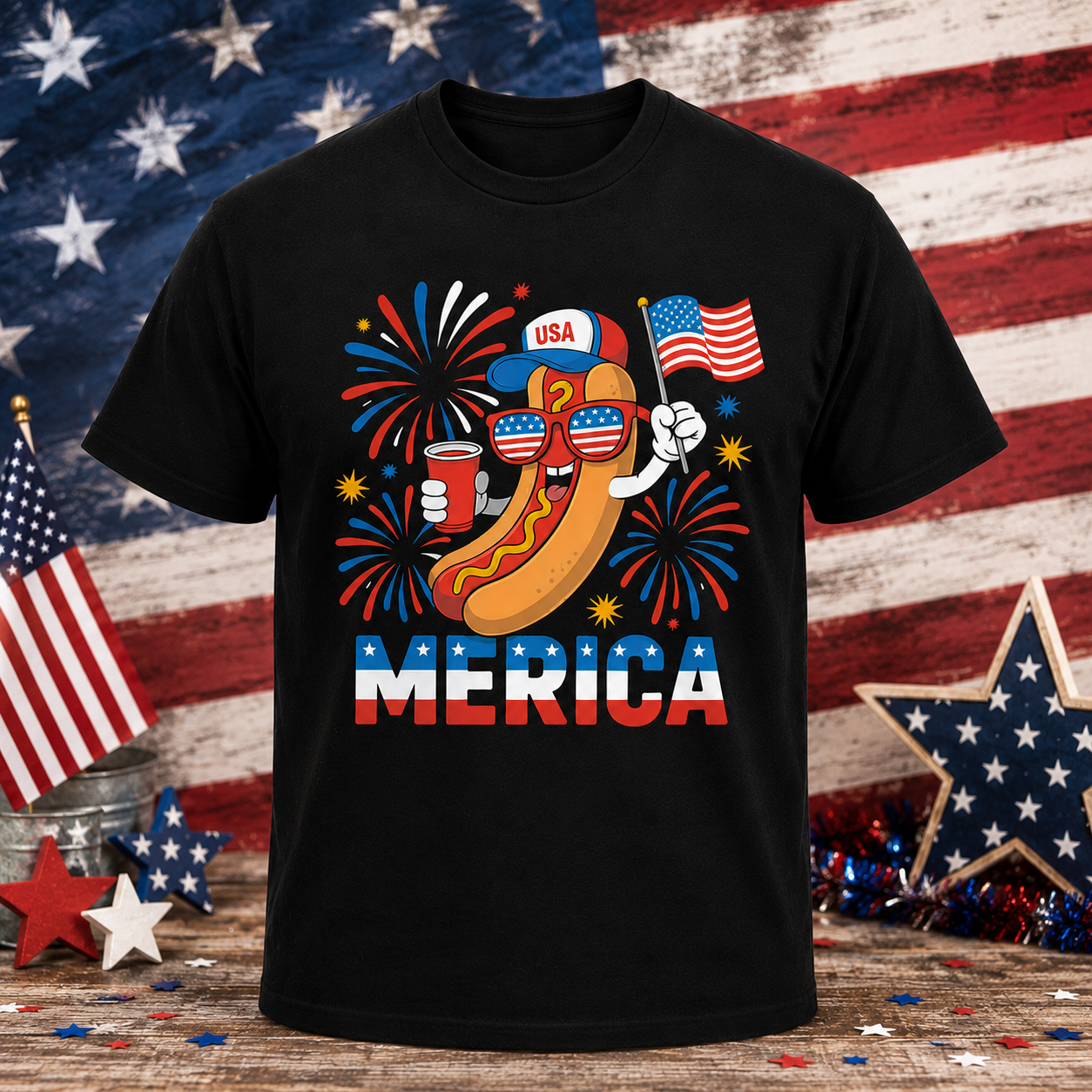 Merica Hot Dog Shirt